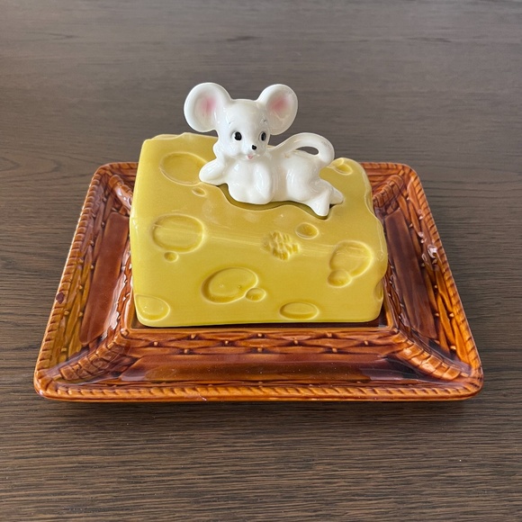 Vintage Mouse On A Cheese Slice Covered Dish Tray Plate with Lid 3D Japan - Picture 2 of 15
